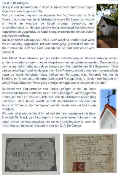 Bijlage nav. de herinwijding van de Sint Antoniuskapel in Baardegem (2022) 