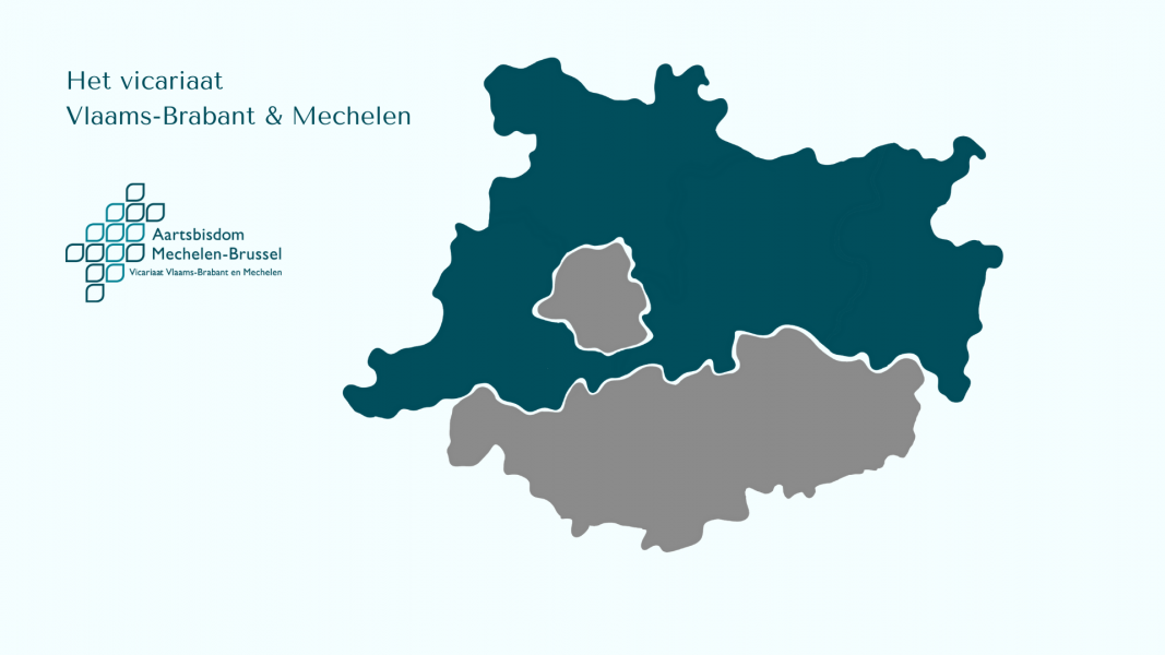 Het kaartje van het vicariaat Vlaams-Brabant & Mechelen aan de start van de presentatie © Laurens Vangeel