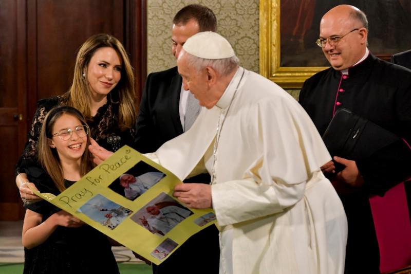 Paus Franciscus tijdens zijn eerste ontmoeting in La Valetta © Vatican Media