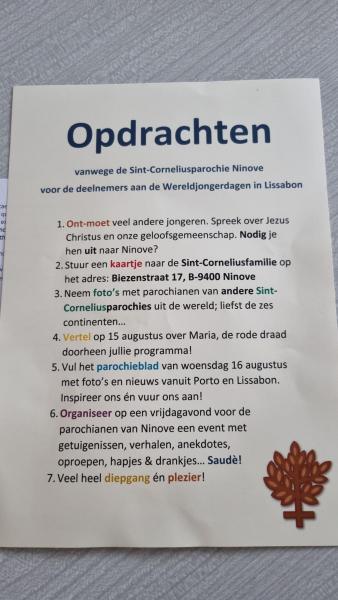 Opdracht van de Sint-Corneliusparochie voor de deelnemers aan de Wereldjongerendagen in Lissabon. © Krista De Vos