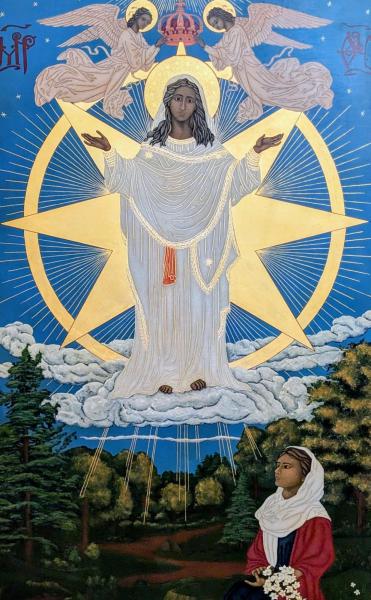 Icoon van de verschijning van Maria aan Adele, geschreven in 2025 door Priester Paul Czerwonka © John Steffen