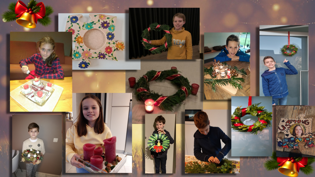 collage van de adventskransen van de vormelingen 