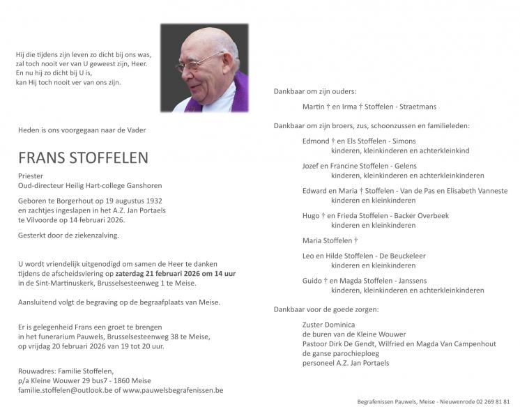 rouwbrief Frans Stoffelen 