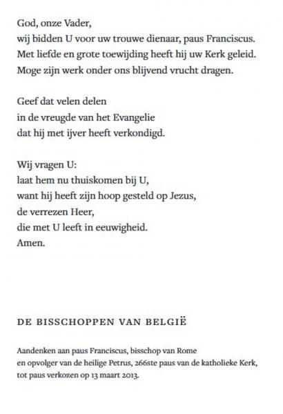 Gebedskaart voor paus Franciscus 