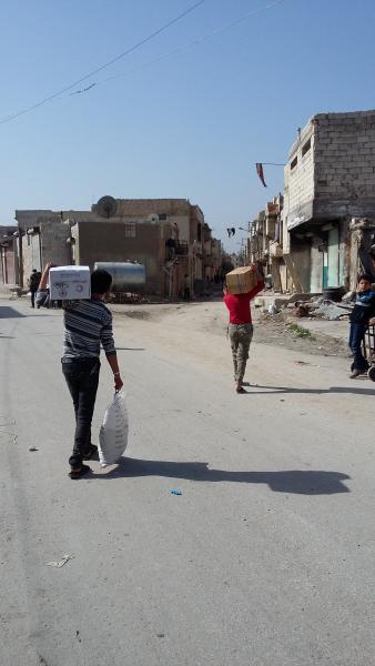 Verdeling van hulpmiddelen in Aleppo. © mgr. Johan Bonny