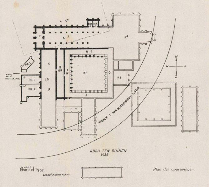 Het grondplan van de zusterabdij Ten Duinen in Koksijde 