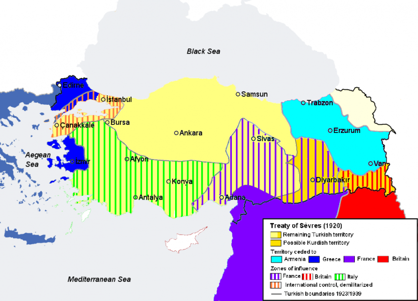 Hoe het Verdrag van Sèvres het Ottomaanse Rijk opdeelde  © Wikipedia