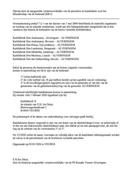 oproep kerkraad Alveringem 