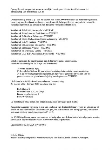 oproep kerkraad Veurne 