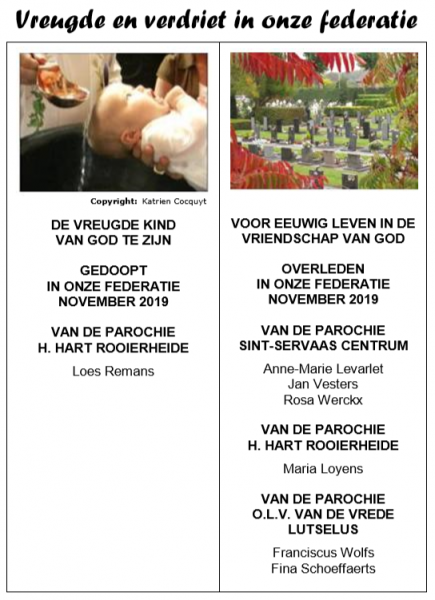 Vreugde en verdriet in onze federatie november 2019 