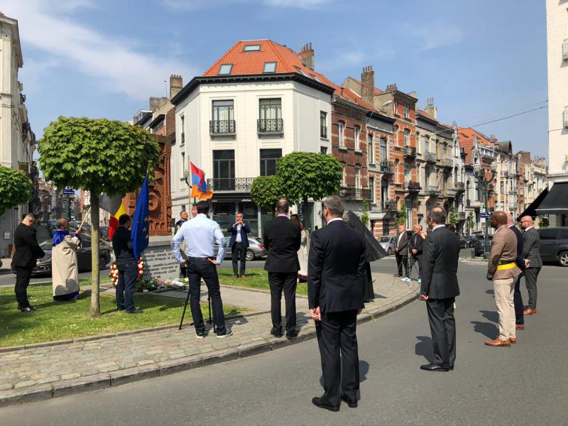 De herdenkingsmanifestatie in beperkte kring deze namiddag in Elsene © RR