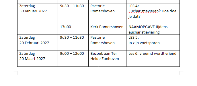 agenda catechese groep Romershoven '26-'27 