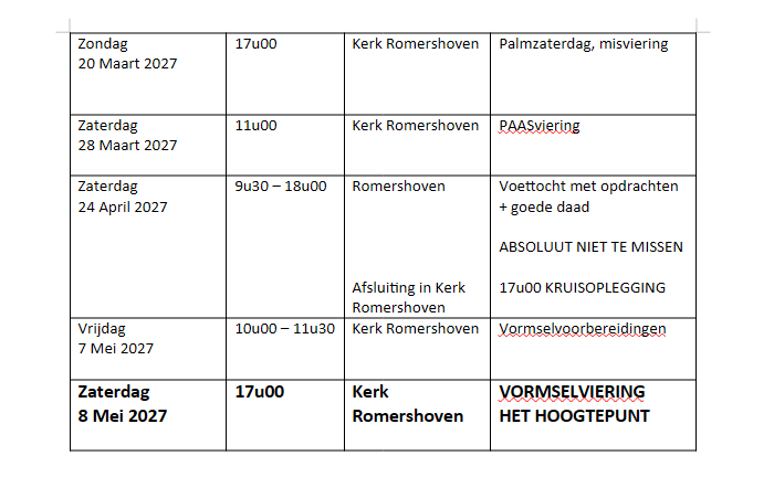 agenda catechese groep Romershoven '26-'27 