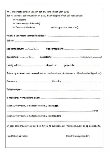 inschrijving vormsel 2022 PE OLV Krekedal Kortemark © Pastorale Eenheid O.L.V. Krekedal Kortemark
