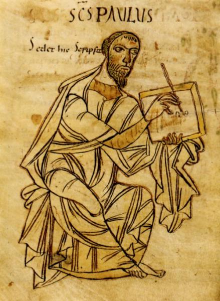 Apostel Paulus. Uit een 9de eeuws manuscript (Württembergische Landesbibliothek Stuttgart) 