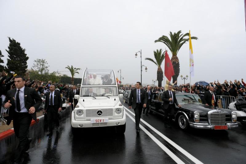 Paus Franciscus bij zijn aankomst in Marokko © Vatican Media