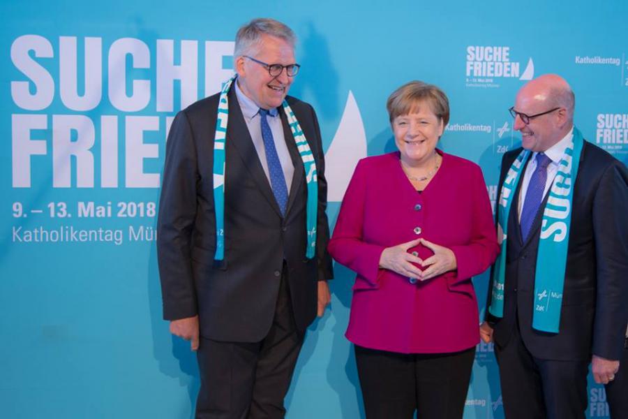 Bondskanselier Merkel was zowel aanwezig tijdens de debatten, als tijdens de slotviering van zondag © katholikentag.de/Nadine Malzkorn
