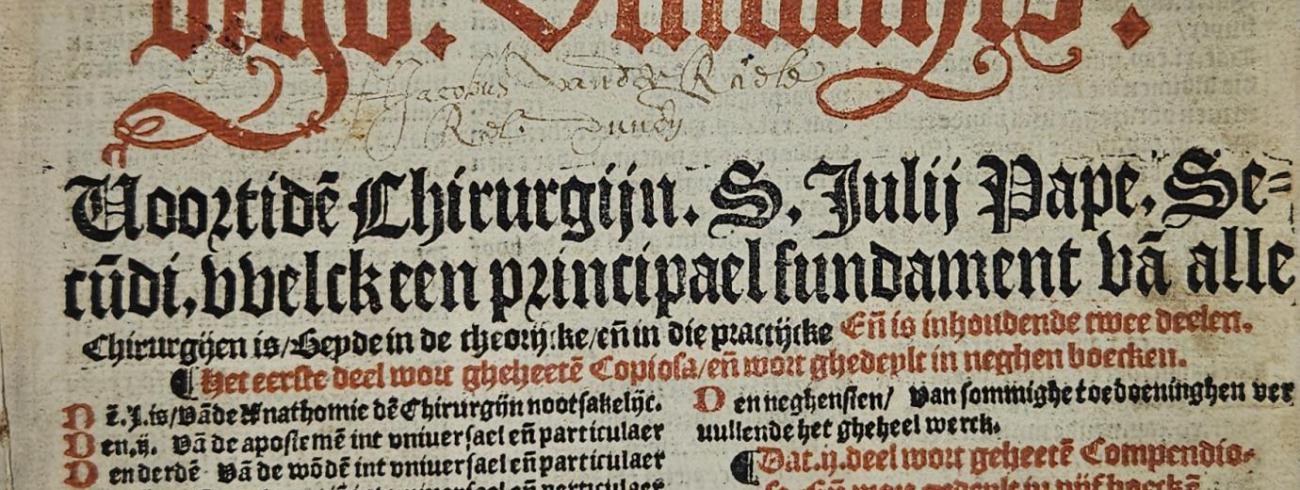 Titelpagina van Giovanni da Vigo’s “chyrurgijlick werck...” uit 1514, hier in Nederlandse vertaling uit 1533. © Bibliotheek Grootseminarie