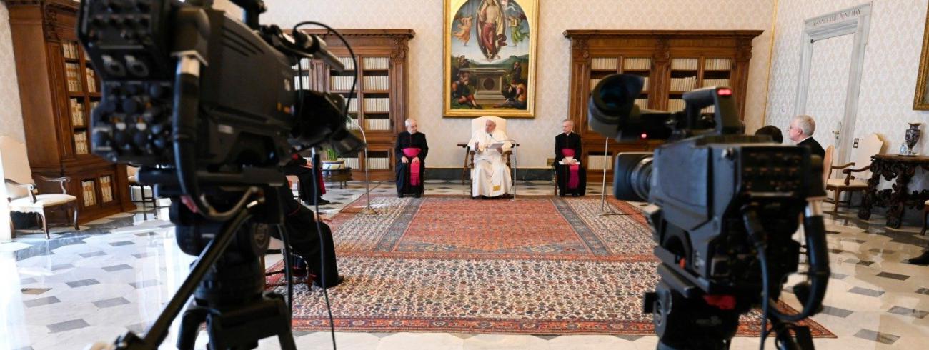 Paus Franciscus tijdens de algemene audiëntie van woensdag 1 april 2020 © VaticanMedia