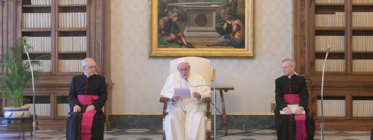 Paus Franciscus tijdens de algemene audiëntie van woensdag 8 april 2020 © VaticanMedia