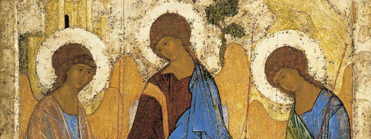 In de bekende icoon van Andrej Roeblev neigen Vader, Zoon en Geest  in een cirkelvormige beweging naar elkaar. © Wikipedia
