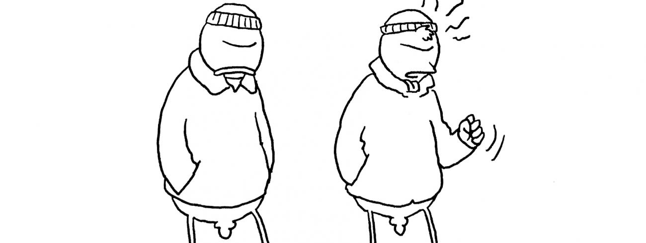 De cartoon van Fokke (links) en Sukke (rechts) illustreert in het boek Drogredenen de traditiedrogreden of de ad antiquitatem. © RGvT