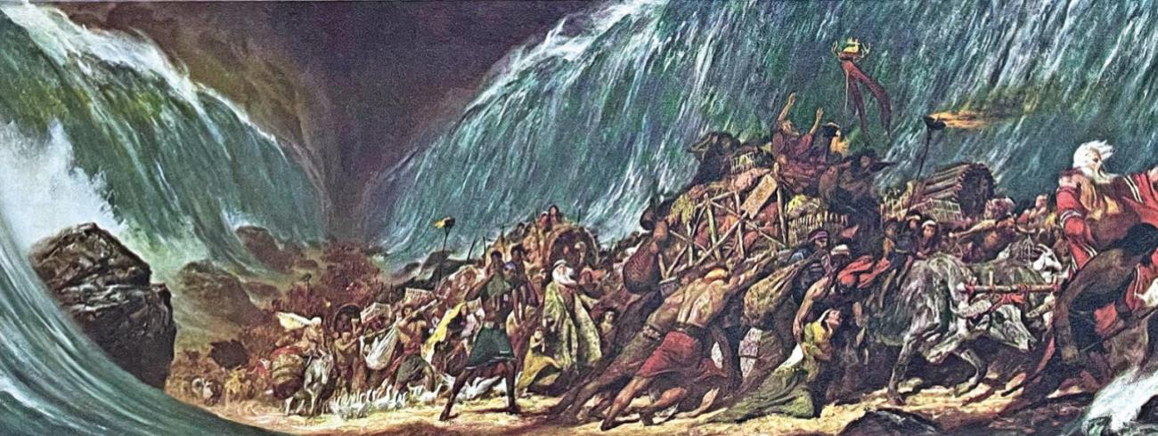 “Zo trokken de Israëlieten over de droge bodem de zee door, terwijl de wateren links en rechts van hen een wand vormden” (Exodus 14, 22).  © Paramount Pictures Corporation