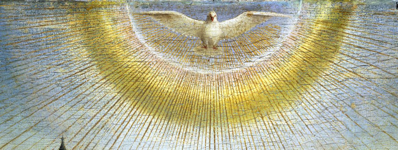 De heilige Geest - detail uit het Lam Godsretabel, Sint-Baafskathedraal Gent, Jan Van Eyck, 1432 © Foto akg-images