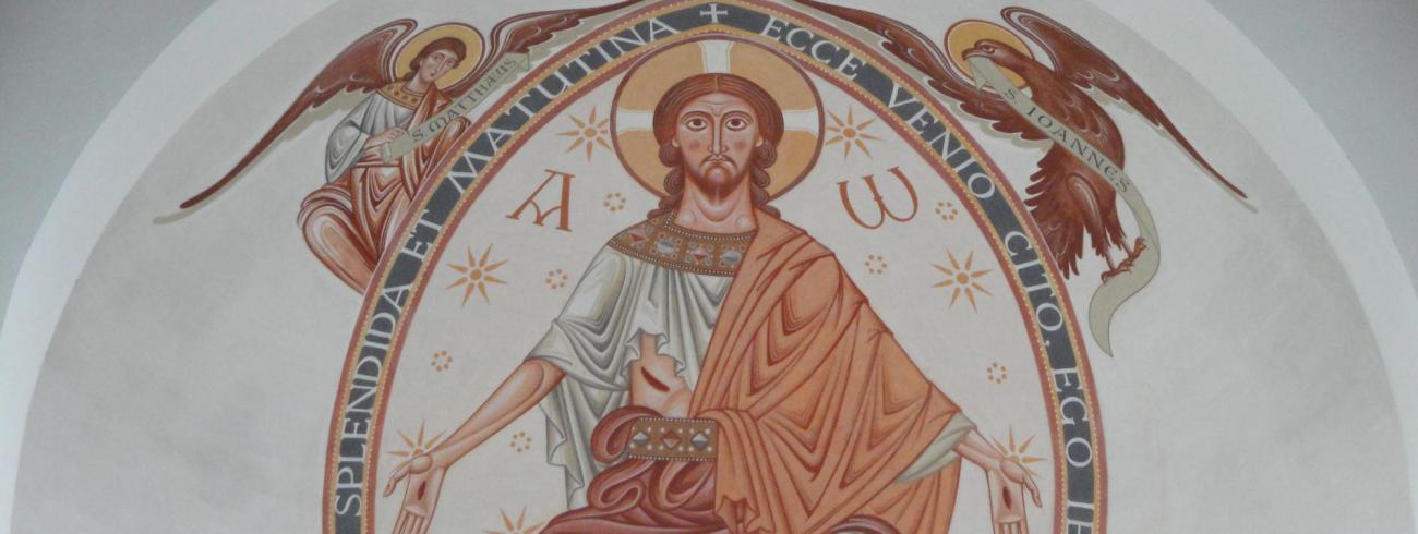 Christus, de Albeheerser, absis in de Latijnse kerk in de abdij van Chevetogne © Jan Verheyen