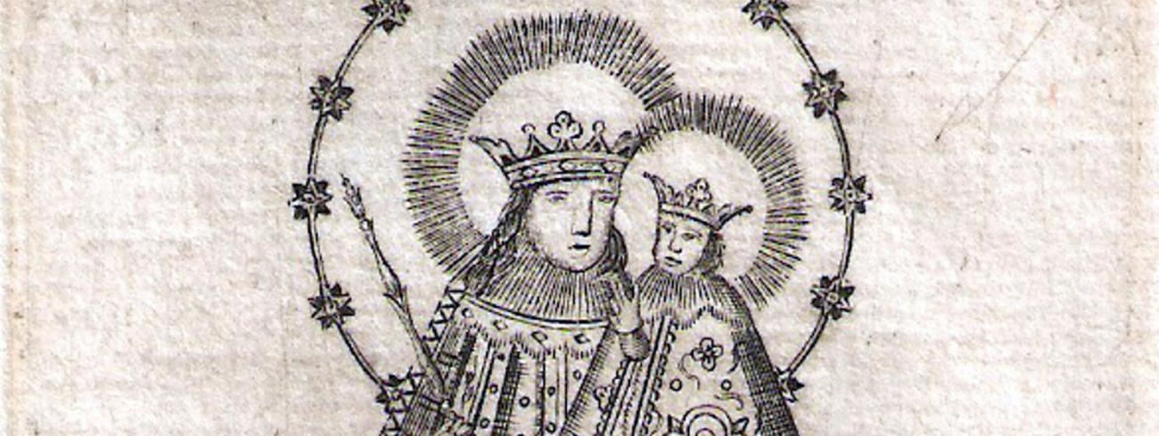 Onze-Lieve-Vrouw van de Rozenkrans, bidprentje van het beeld eertijds vereerd in de Kluizekerk te Lier 