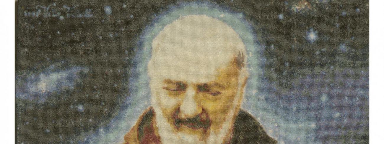 Pater Pio, wandtapijt door Maria Doomen © Jan Verheyen
