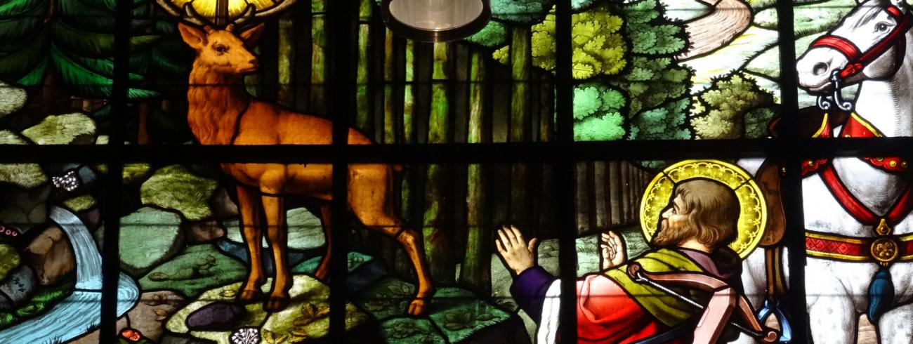 Hubertus en het hert, Glasraam Sint-Pieterskerk Turnhout © Jan Verheyen