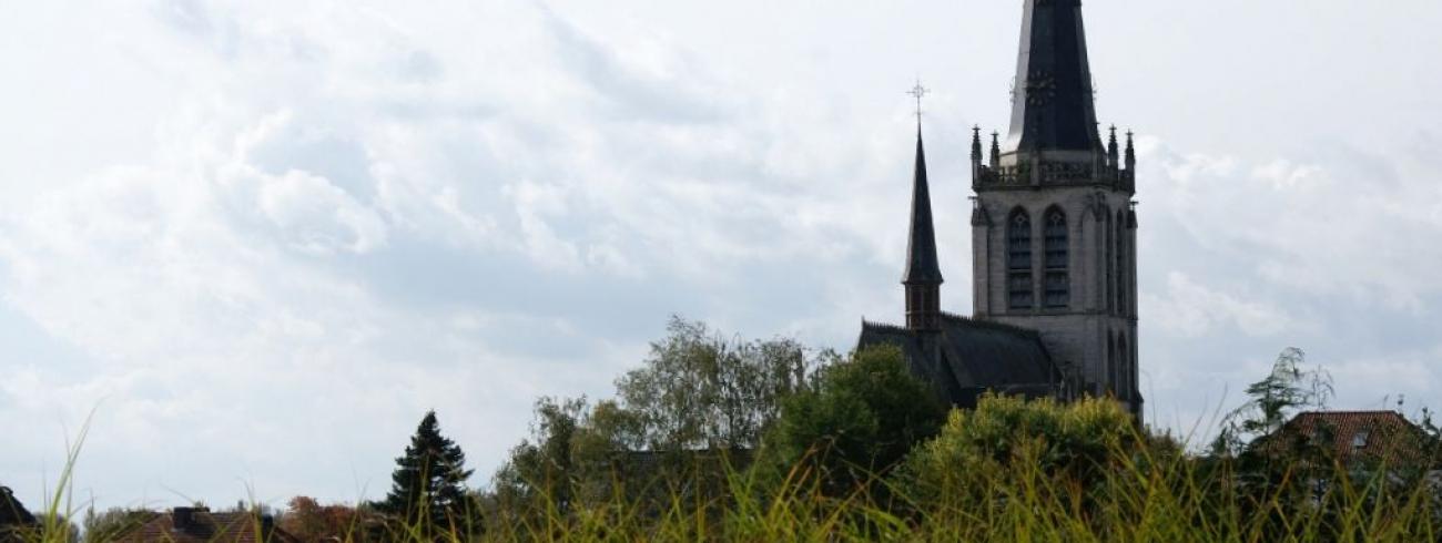 De kerktoren van de Onze-Lieve-Vrouwkerk markeert het landschap. © Hugo Casaer