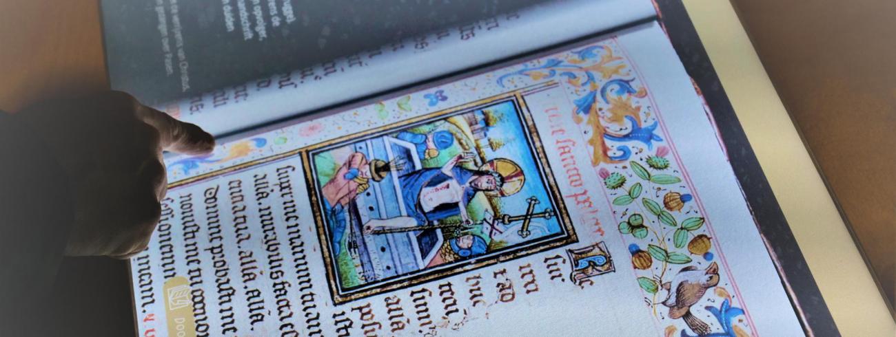 Oud handschrift met miniatuur van de verrijzenis van Christus 
