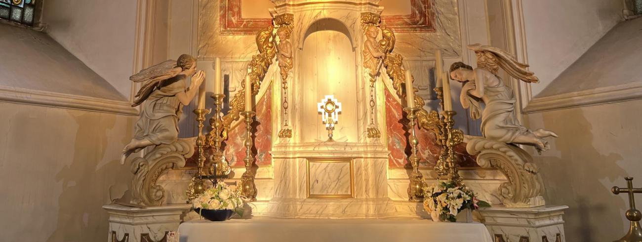 Monstrans in mooi licht, in het tabernakel, in Sint Martinus  © Chris De Groote