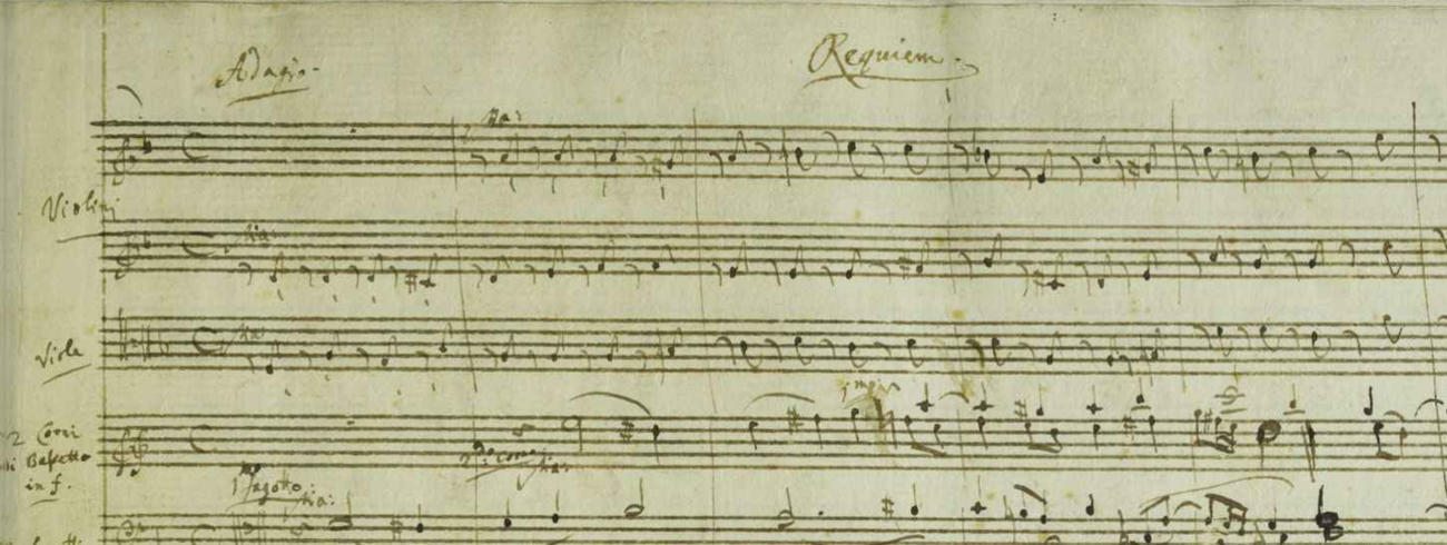 Detail uit de originele partituur van Mozarts Requiem. © Wikimedia Commons 