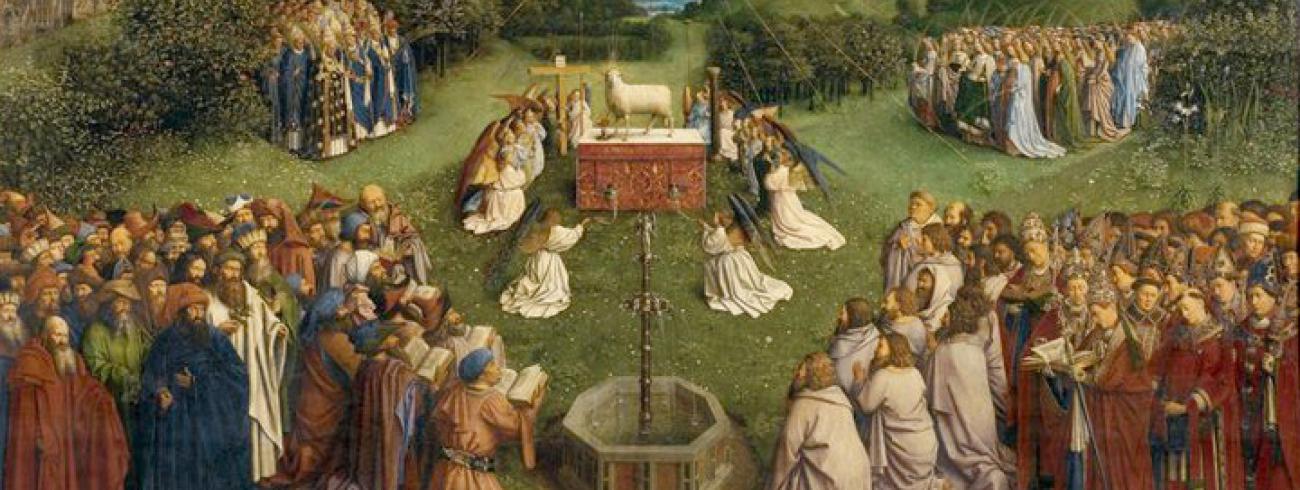 Het retabel met het Lam Gods van de gebroeders Van Eyck in de Gentse Sint-Baafskathedraal.  © www.sintbaafskathedraal.be