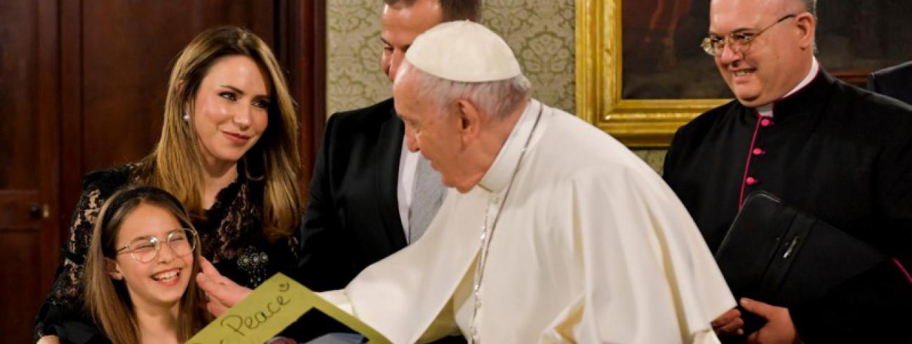Paus Franciscus tijdens zijn eerste ontmoeting in La Valetta © Vatican Media