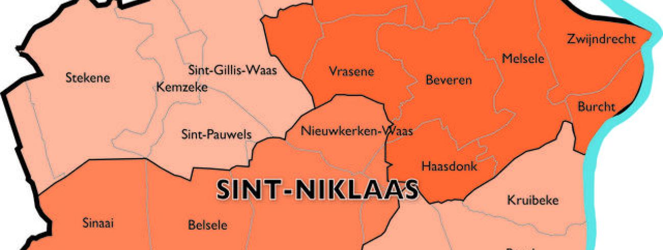 Het nieuwe dekenaat Sint-Niklaas met de nieuwe parochies © Bisdom Gent