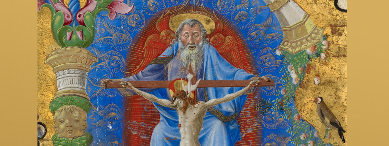 Taddeo CRIVELLI, De Drie-eenheid, tempera en goud op perkament (1460–70),  © Paul Getty Museum, Los Angeles, USA.