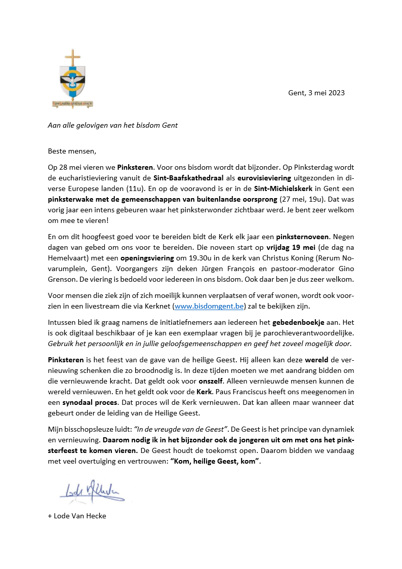 Brief pinksternoveen 2023 
