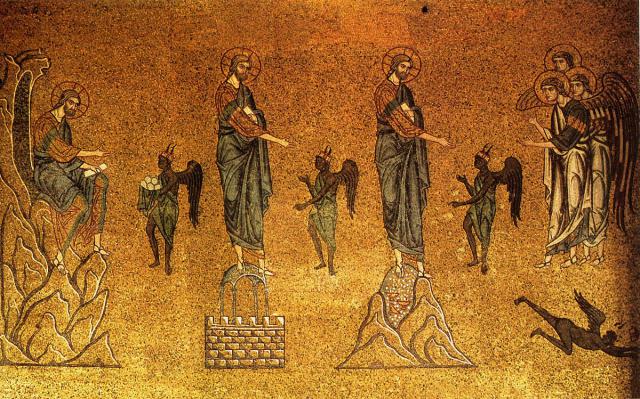 De verzoeking van Christus, 12de-eeuws mozaïek in de Basiliek van San Marco (Venetië) 