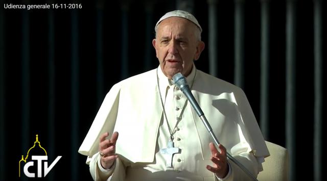 Paus Franciscus tijdens de algemene audiëntie op woensdag 16 november © CTV