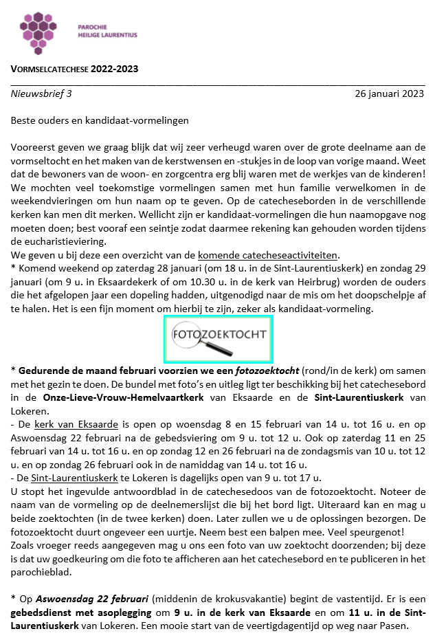 Vormselcatechese 2022-2023 - Nieuwsbrief 3 