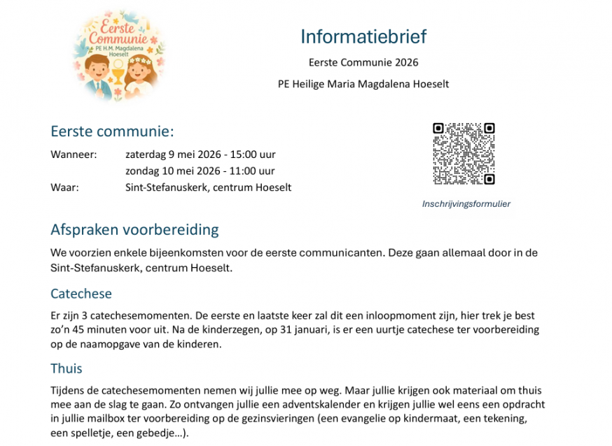 programma 1ste communie © A Boulet