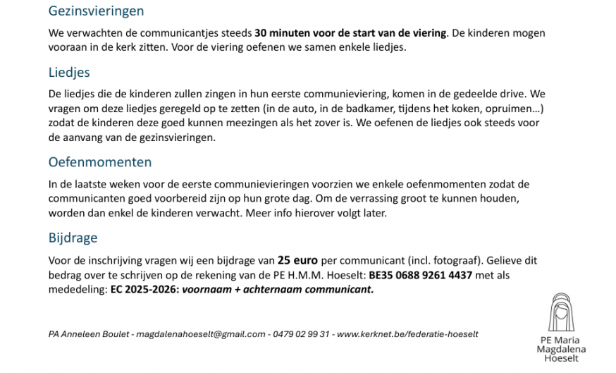 programma 1ste communie © A Boulet