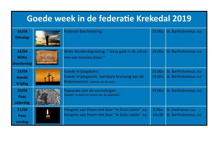 Agenda Goede Week Krekedal Kortemark 2019 © Federatie Krekedal Kortemark