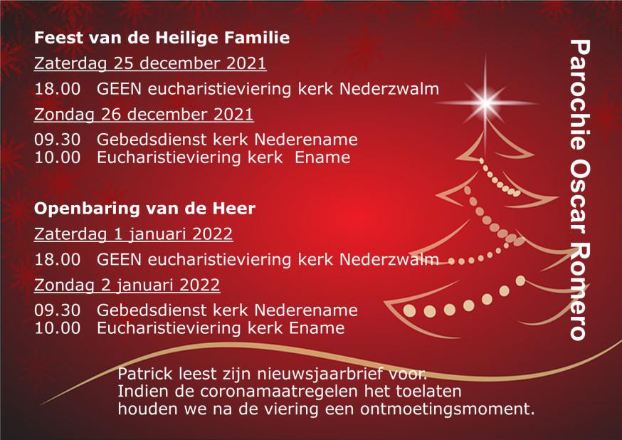 Vieringen Feest H. Familie 2021 en Openbaring van de Heer 2022 