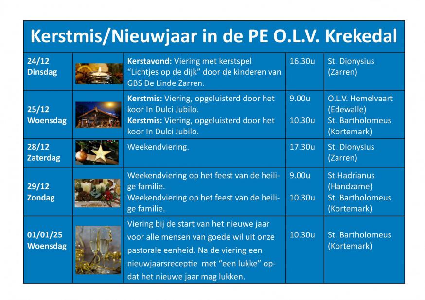 We vieren kerstmis en nieuwjaar in onze PE O.L.V. Krekedal Kortemark © Pastorale Eenheid O.L.V. Krekedal Kortemark