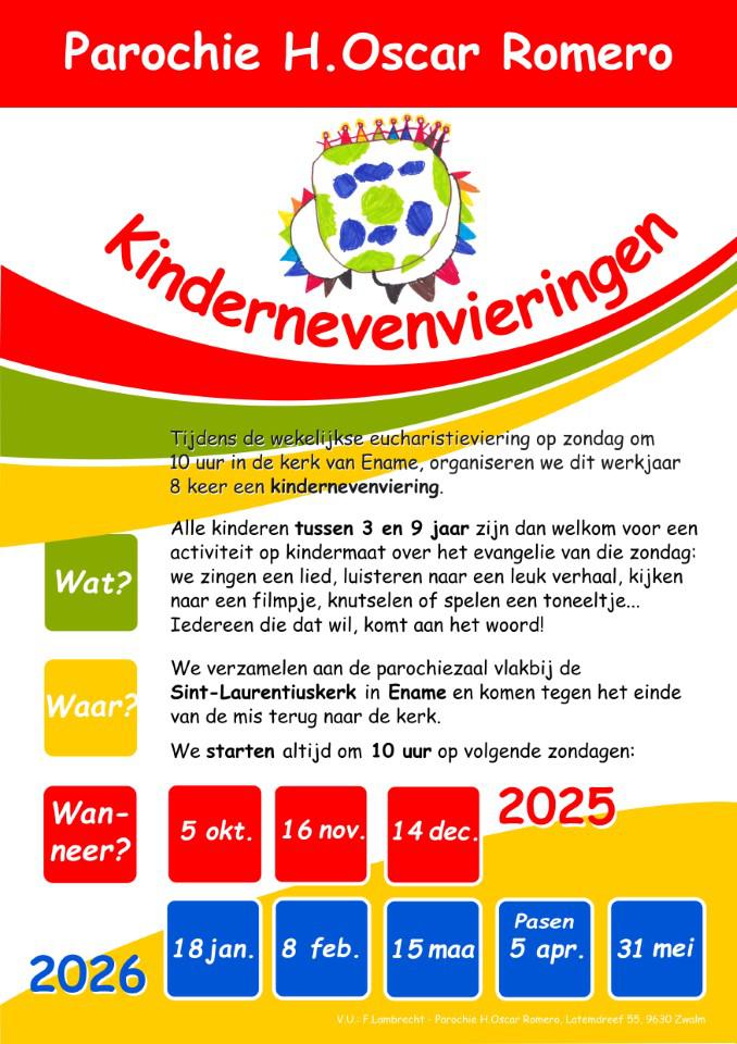 Kindernevenvieringen  werkjaar 2025-2026 